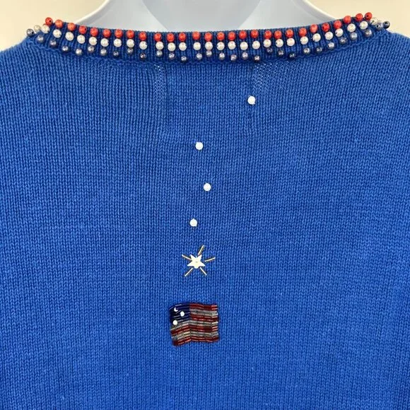 STORYBOOK KNITS AMERICAN SNOWMEN SEQUIN BEAD SNOWMAN FLAG GRANNY CORE CARDIGAN - Picture 6 of 7